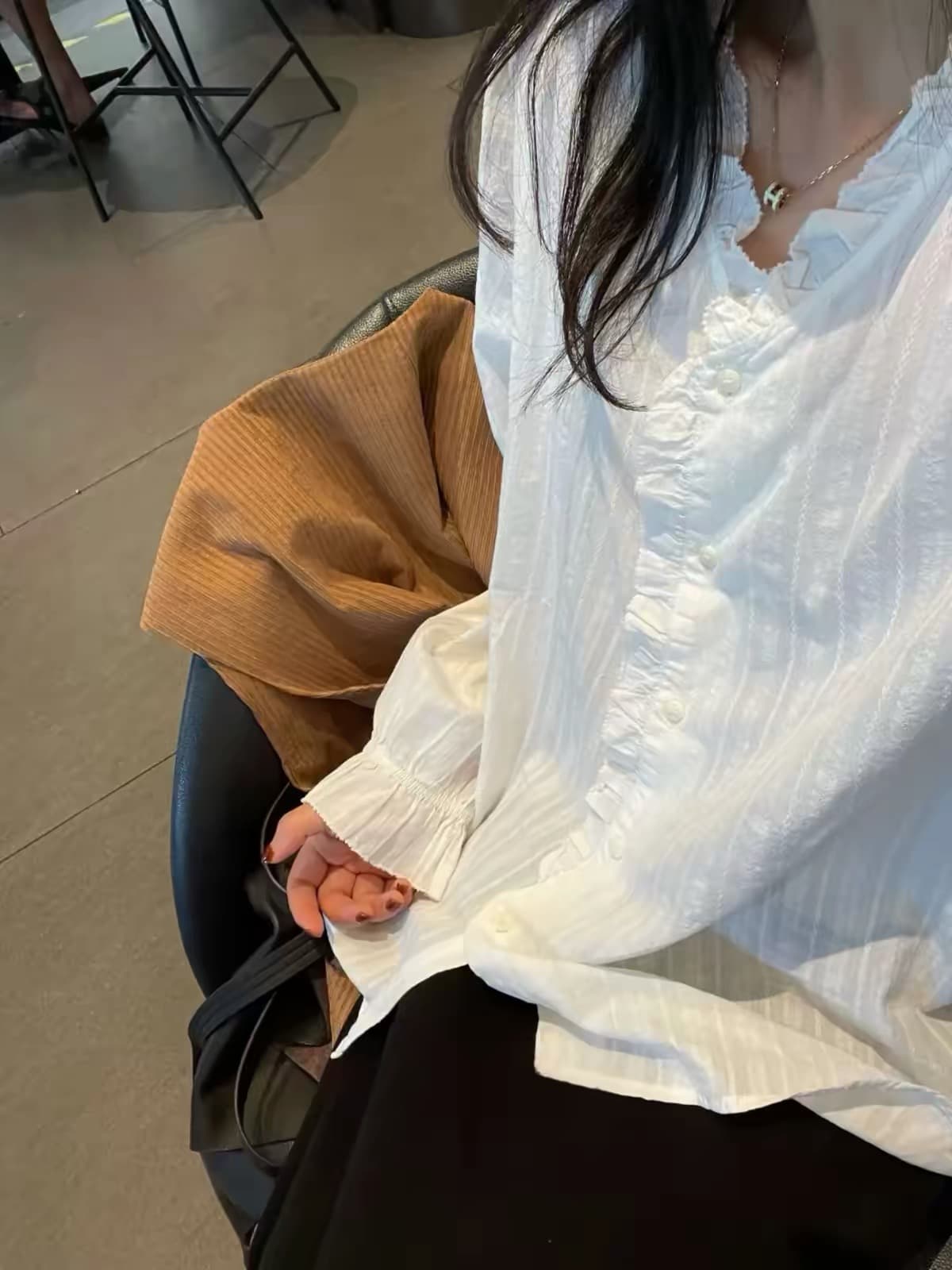 프랑스식 레이스 칼라 화이트 긴팔 여성 셔츠 이른 가을 고급 센스 빛 럭셔리 부드러운 바람 셔츠 품격 출퇴근 맨위 상세 이미지 3