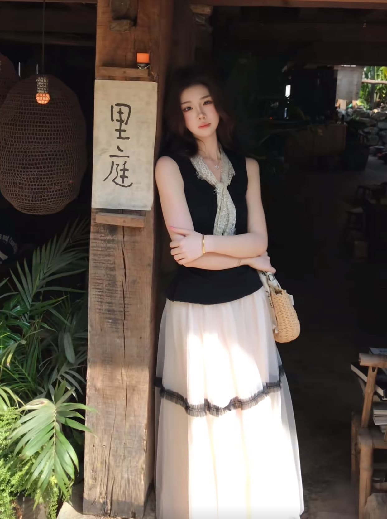 무쯔리 목자이 ~ 중 리 부드러운 우아한 잉크 실 부드러운 레트로 망사 반 스커트 우아한 도루 가을 센스 분위기 센스 실 세트 상세 이미지 1