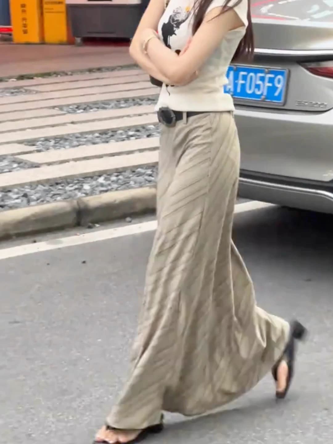 한 부서 레트로 스트라이프 회색 반신 스커트 여성 2026 년 여름 새로운 하이웨이스트 슬림해 보이는 빅 사이즈 도루 센스 롱 스커트 상세 이미지 8