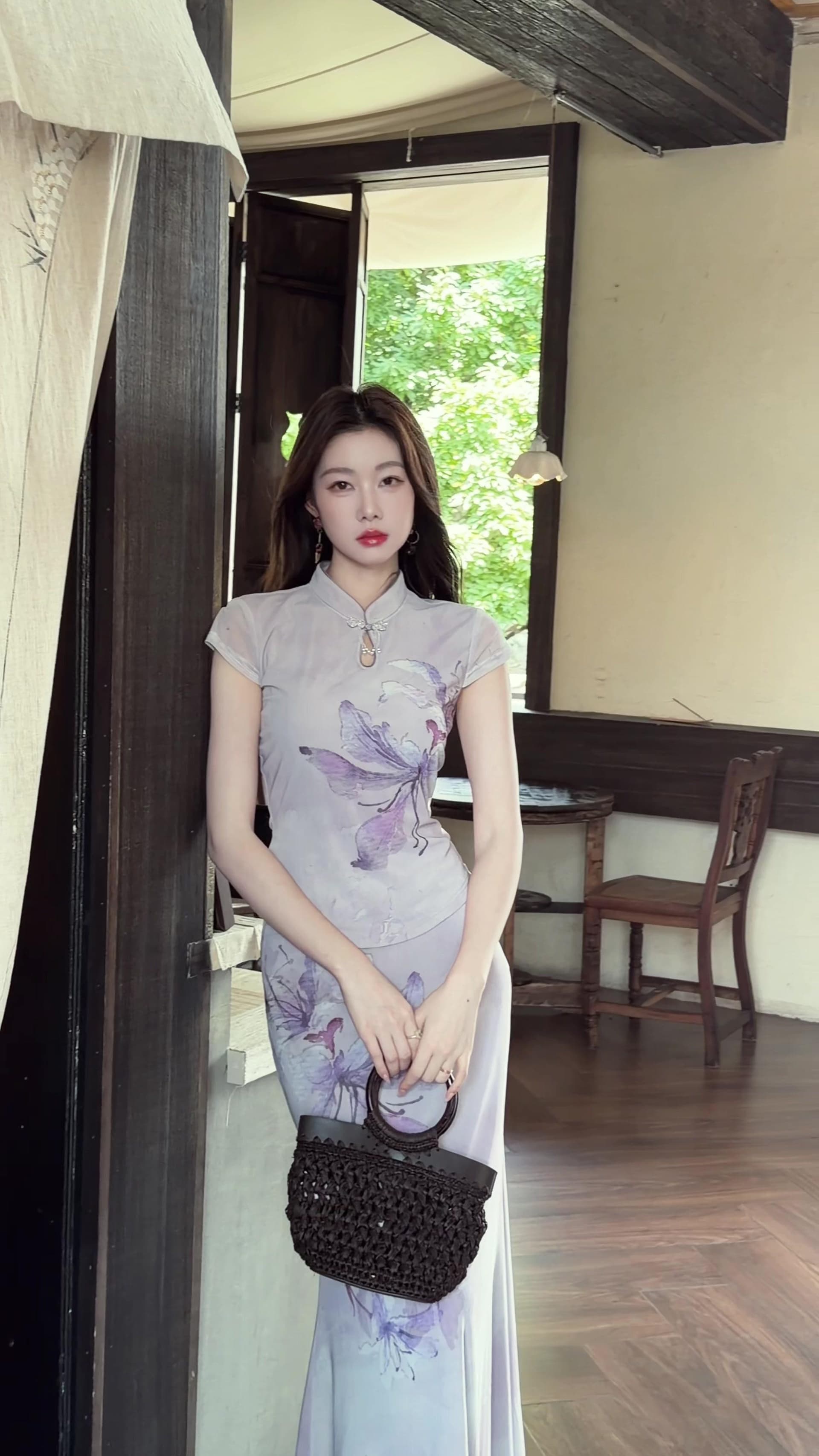 iris lumina 예약하기 어둡고 조용한 여름 연 원 웨이 품격 세트 여름 헤일로 염색 프린트 품격 투피스 세트 상세 이미지 4