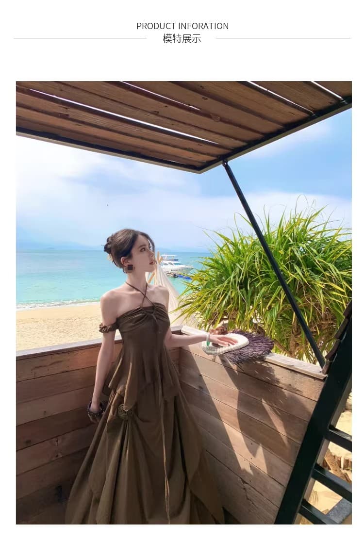 실사 작은 대중 디자인 센스 행침 목 백리스 캐미솔 반신 스커트 세트 상세 이미지 4