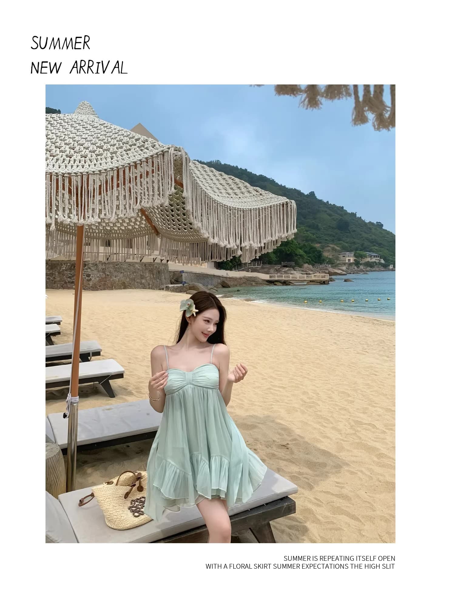 실사 프랑스식 소녀 나비 매듭 박하 녹색 슬립 미니 스커트 프릴 드레스 상세 이미지 11