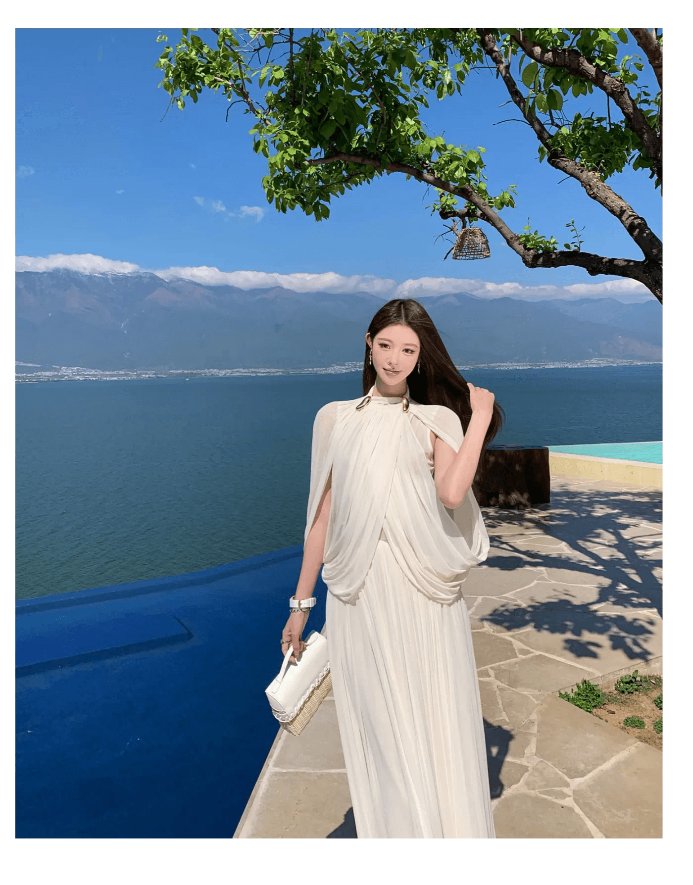 실사 프랑스식 디자인 센스 스탠드 칼라 패키지 어깨 주름 드레스 우아함 순수한 욕망 롱 스커트 상세 이미지 14