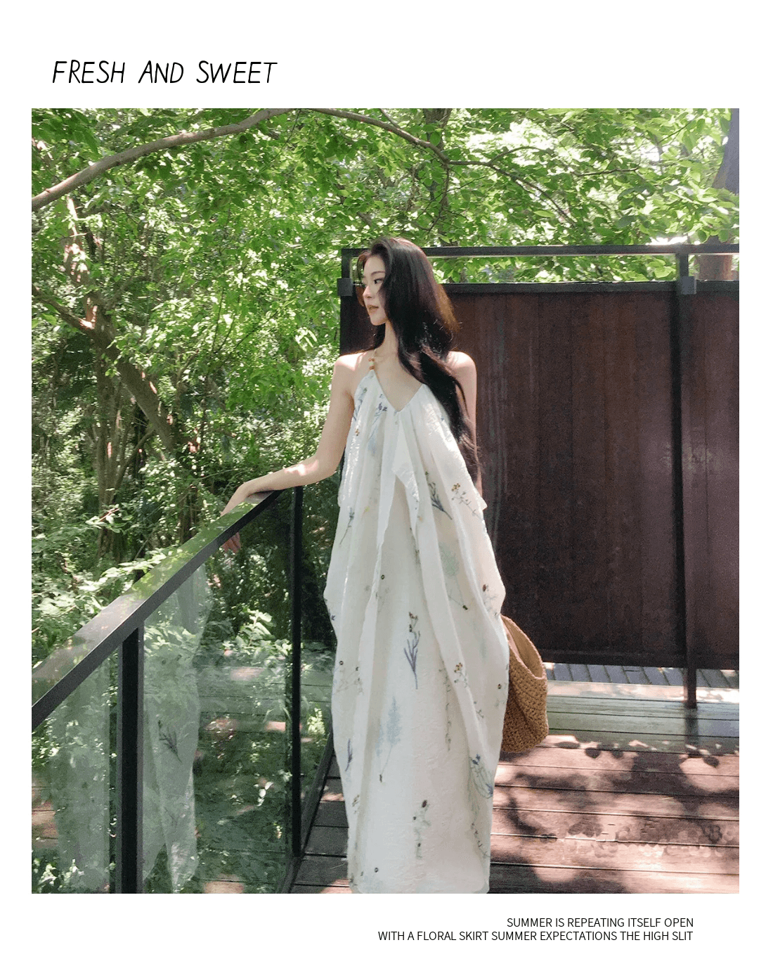 휴가 바람 자수 불규칙 민소매 행침 목 슬립 여성 드레스 여름 백리스 해변 길다 치마 상세 이미지 7