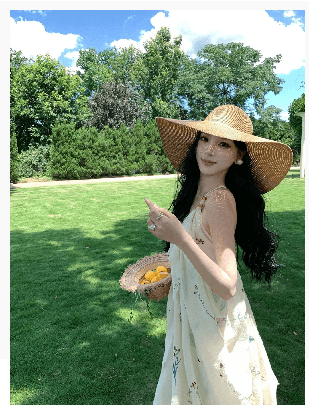 휴가 바람 자수 불규칙 민소매 행침 목 슬립 여성 드레스 여름 백리스 해변 길다 치마 상세 이미지 8