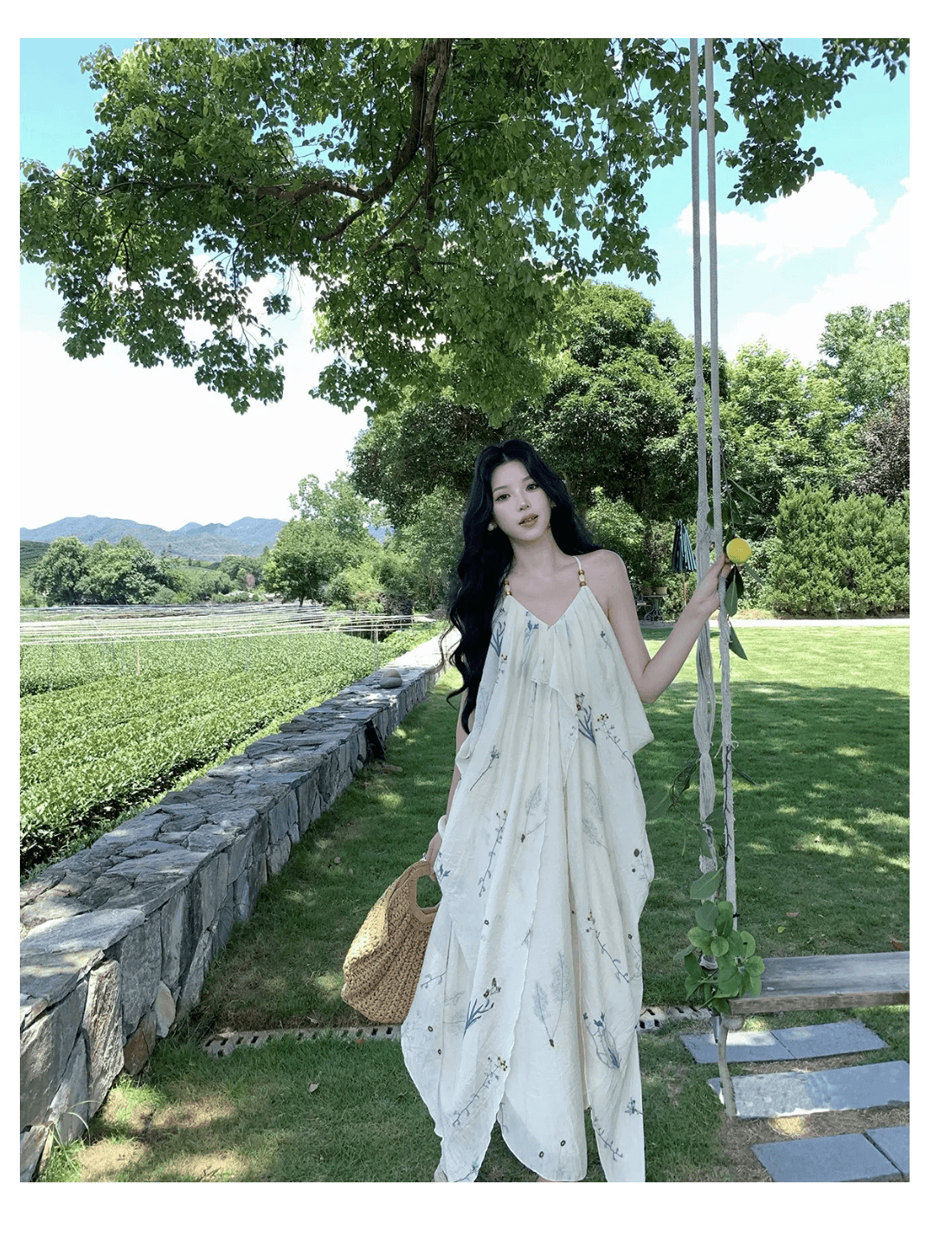 휴가 바람 자수 불규칙 민소매 행침 목 슬립 여성 드레스 여름 백리스 해변 길다 치마 상세 이미지 12