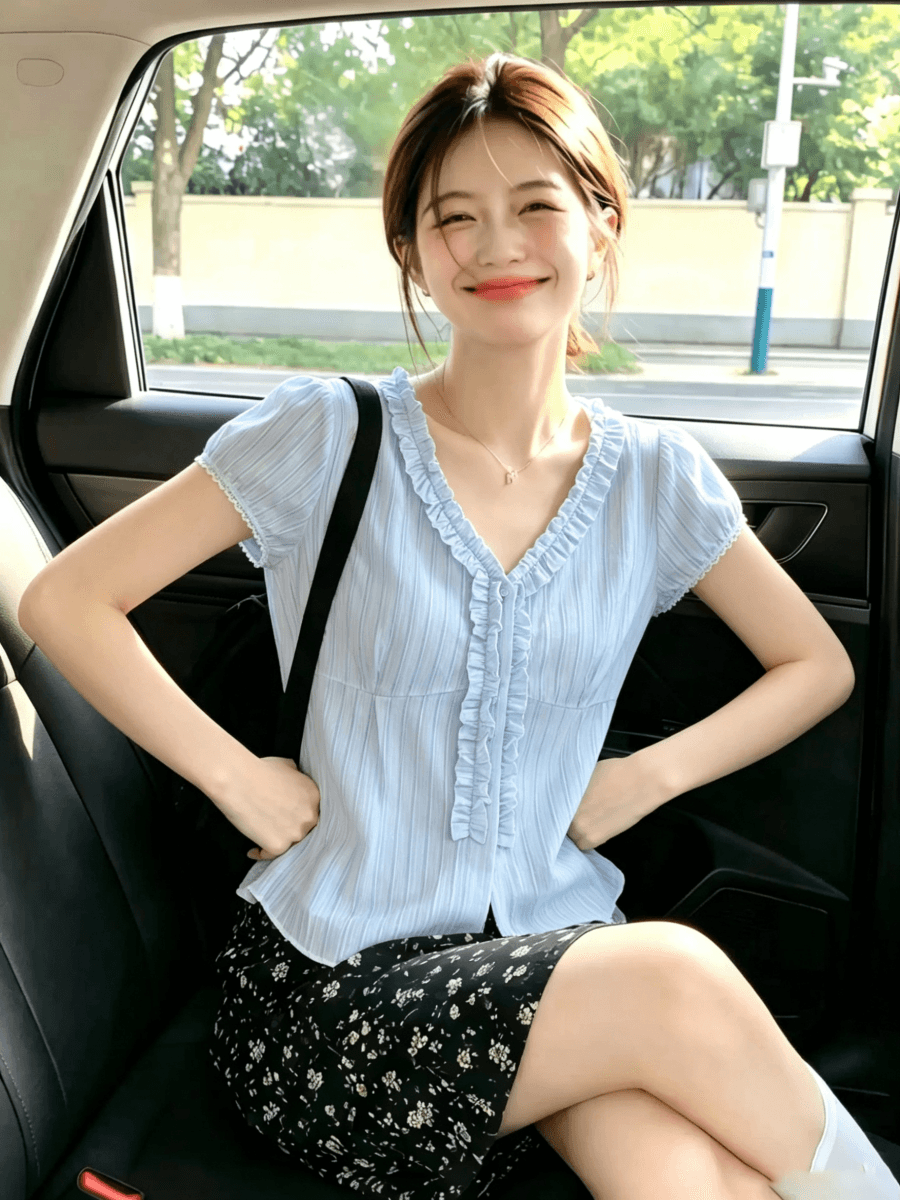 2026 슈퍼 화재 자이언트 잘 생긴 루즈핏 느긋한 바람 외국 가스 작은 셔츠 고유 한 슈퍼 잘 생긴 싱글 착용 프릴 셔츠 맨위 상세 이미지 11