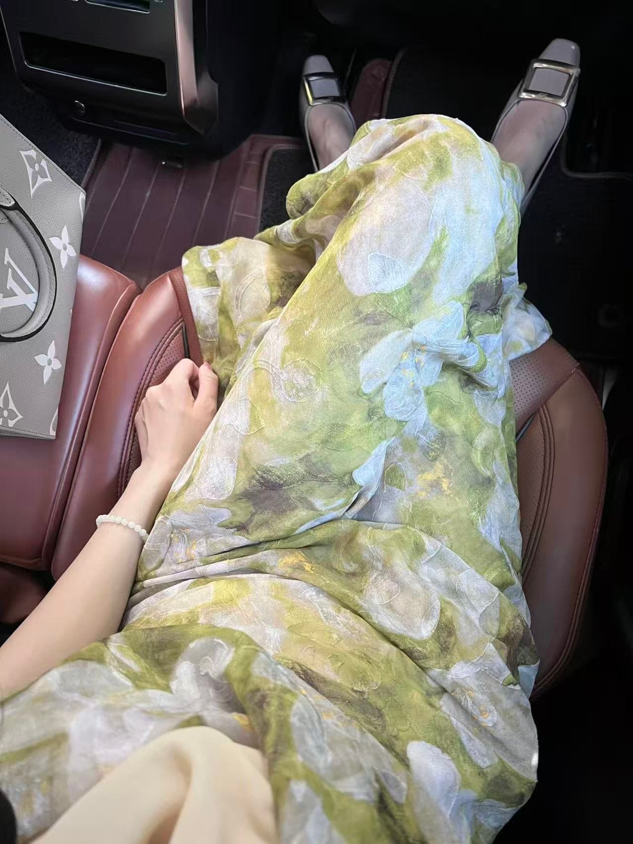프랑스식 흔들다 칼라 녹색 꽃무늬 행침 목 슬립 여성 드레스 여름 여행 휴가 치마 고급 센스 타이트 스커트 롱 스커트 상세 이미지 1