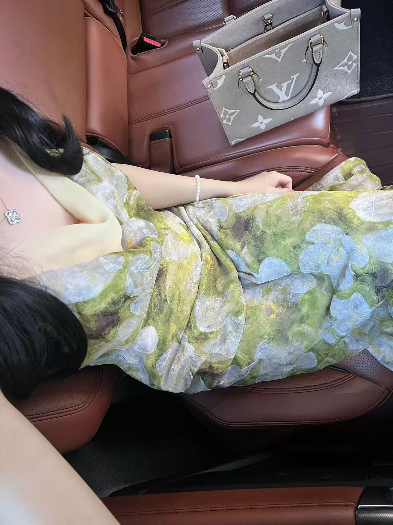 프랑스식 흔들다 칼라 녹색 꽃무늬 행침 목 슬립 여성 드레스 여름 여행 휴가 치마 고급 센스 타이트 스커트 롱 스커트 상세 이미지 9