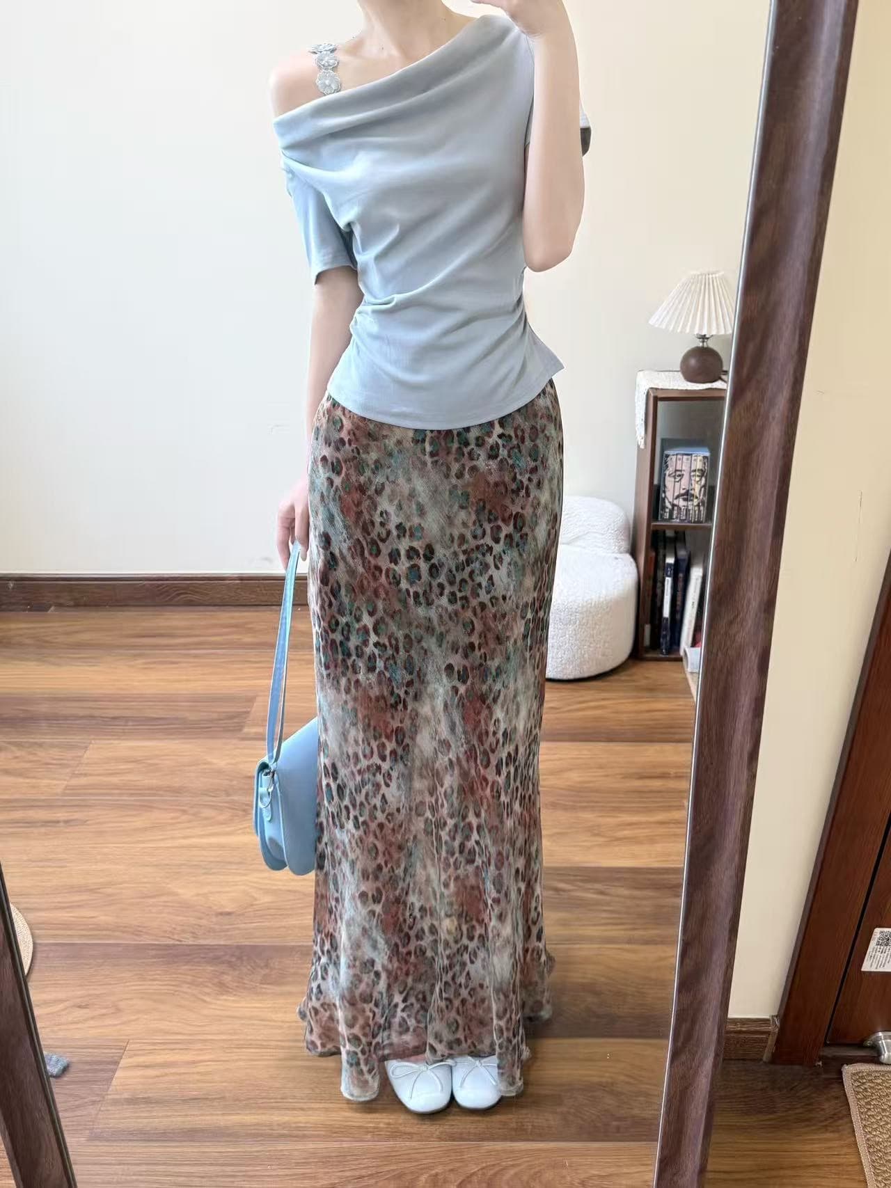 고급 자이언트 잘 생긴 레오파드 무늬 쉬폰 타이트 스커트 인어 꼬리 반신 스커트 여성 튀김 거리 고유 한 아름다운 반 스커트 롱 스커트 투피스 세트 상세 이미지 5