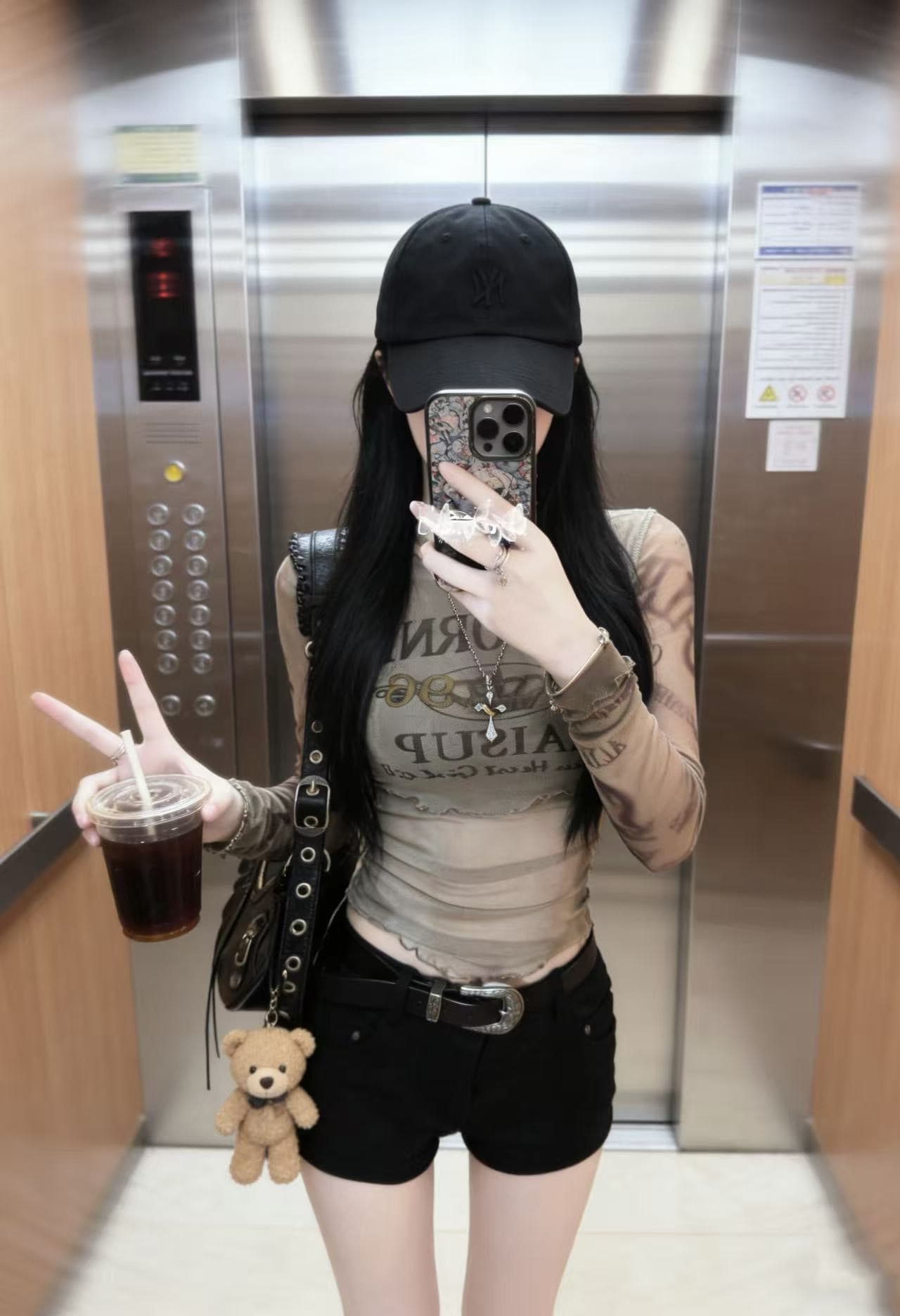 아메리칸 달콤한 핫걸 긴팔 티셔츠 여성 디자인 센스 유럽 상품 몸매 가꾸기 슬림해 보이는 인사이드 가져 가라. 기본 셔츠 망사 세트 이미지 3