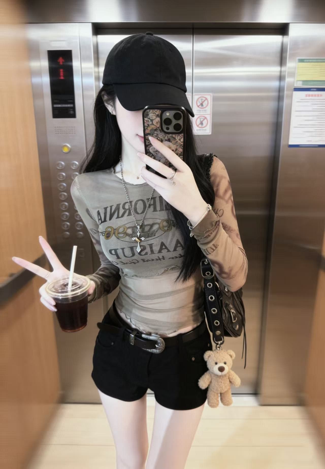 아메리칸 달콤한 핫걸 긴팔 티셔츠 여성 디자인 센스 유럽 상품 몸매 가꾸기 슬림해 보이는 인사이드 가져 가라. 기본 셔츠 망사 세트 상세 이미지 1