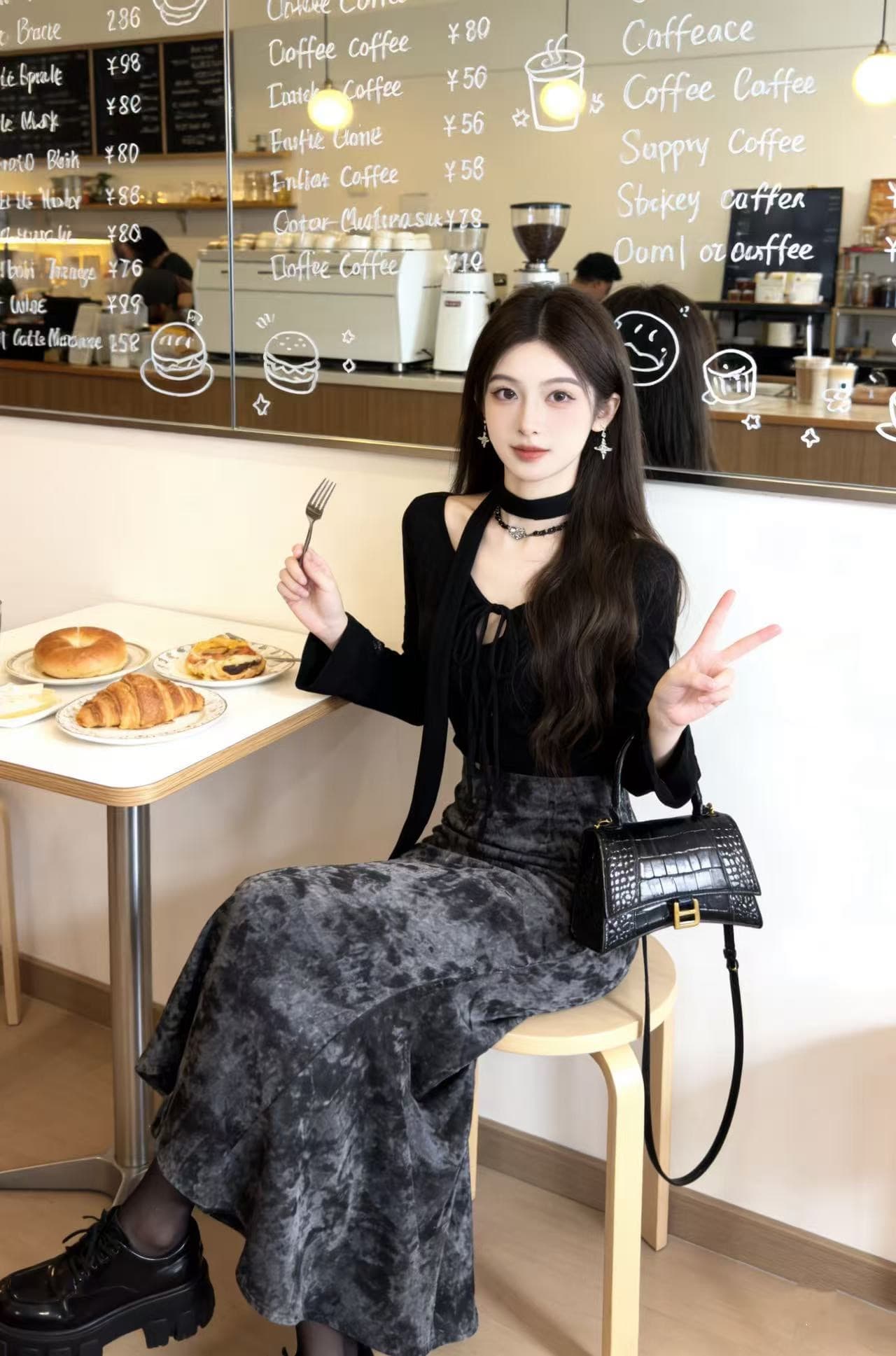 회색 새로운 중식 레트로 반신 스커트 여성 새로운 품격 하이웨이스트 도루 센스 중간 길이 패션 인기 인어 꼬리 세트