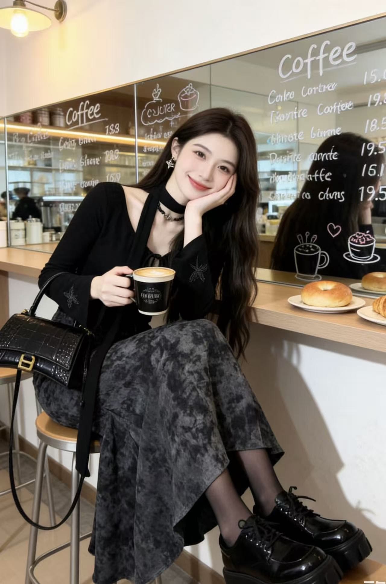 회색 새로운 중식 레트로 반신 스커트 여성 새로운 품격 하이웨이스트 도루 센스 중간 길이 패션 인기 인어 꼬리 세트 상세 이미지 3