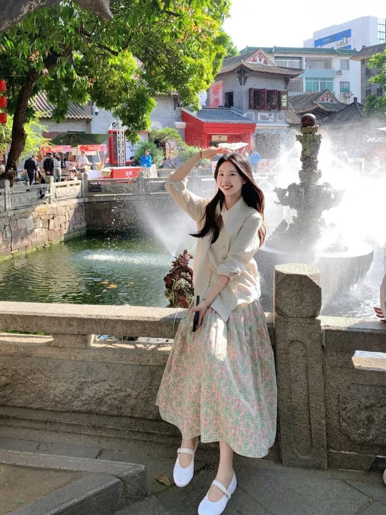 이른 가을 한 부서 분위기 센스 착용 가져 가라. 불규칙 맨위 꽃무늬 반신 스커트 슈퍼 잘 생긴 고유 한 아름다운 투피스 슈트 이미지 3
