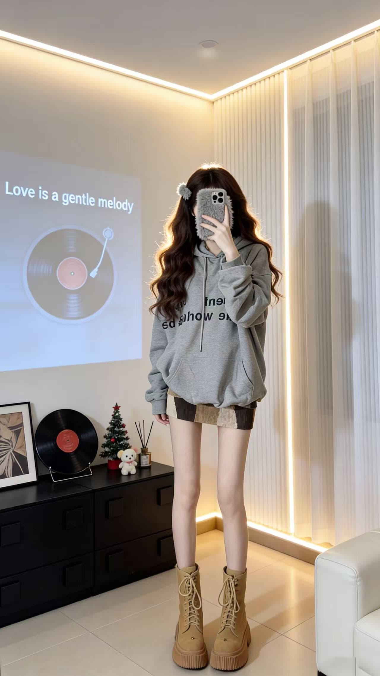 이른 가을 아메리칸 레트로 풀오버 후드 긴팔 후드티 여성 디자인 센스 작은 대중 알파벳 프린트 회색 투피스 슈트 상세 이미지 4