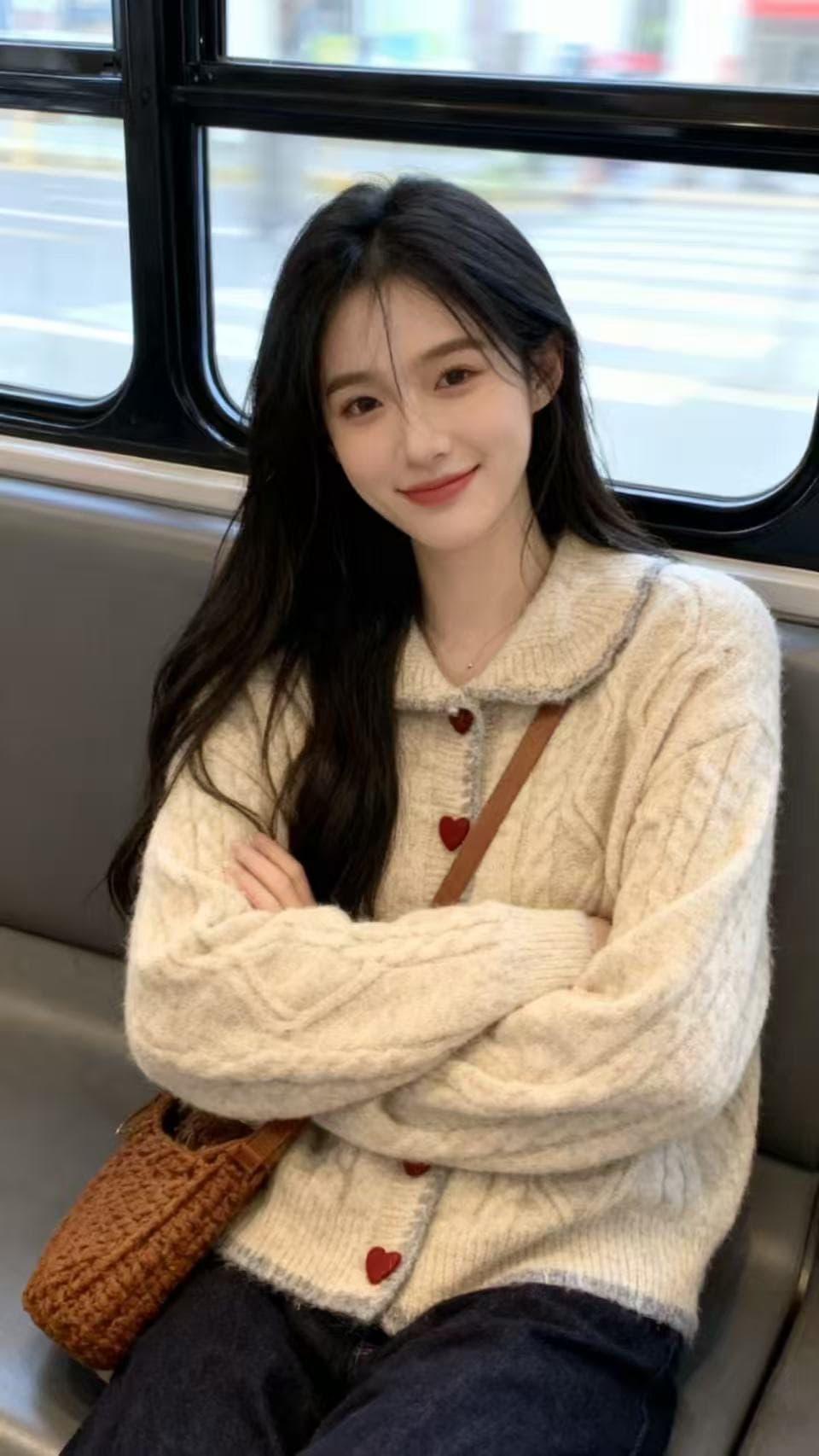 한 부서 느긋한 바람 베이비 칼라 긍정적 인 어깨 스웨터 여성 코트 2026 가을 빅 사이즈 지방 mm 하트 버클 니트 오픈 가디건