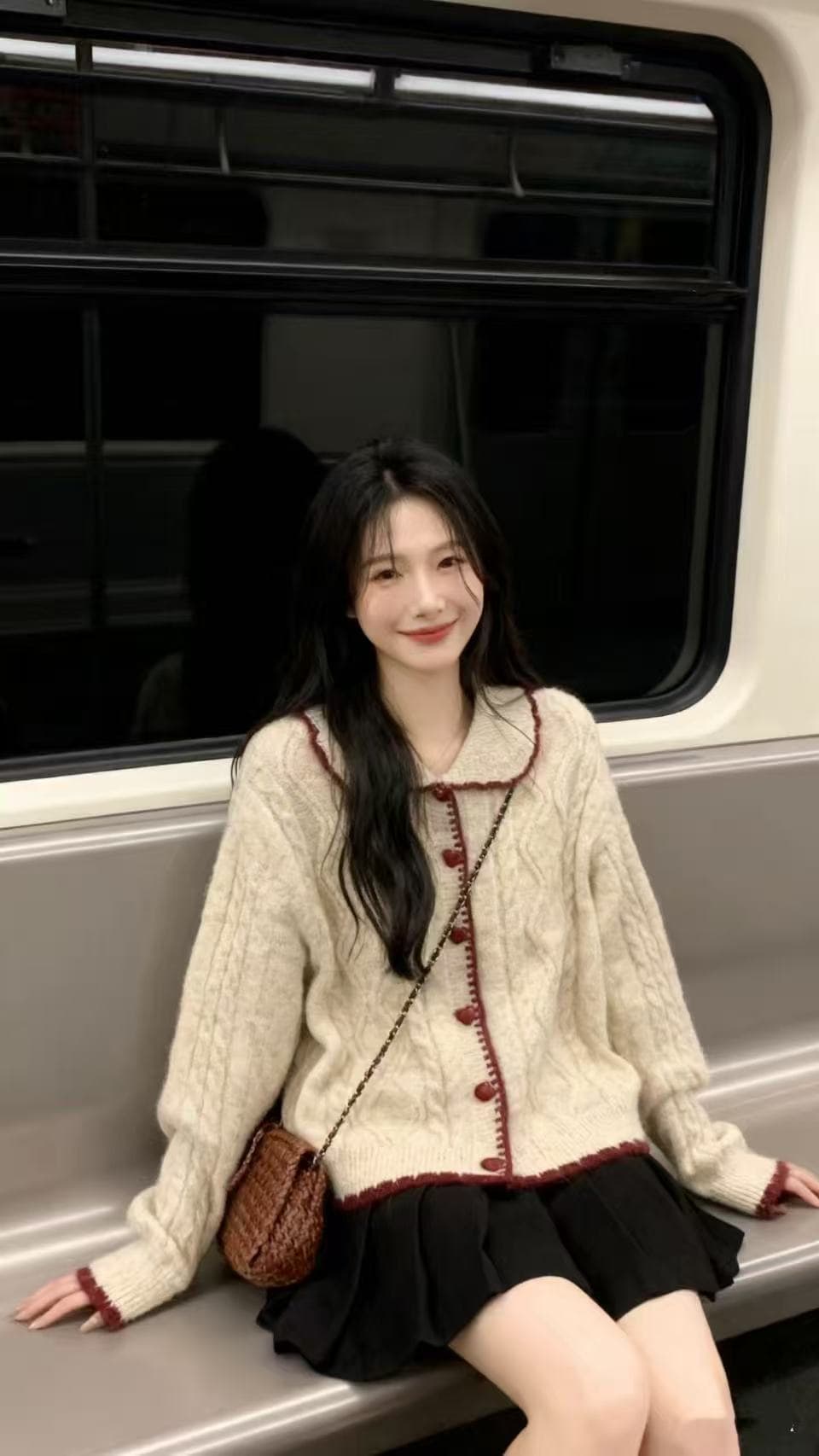 한 부서 느긋한 바람 베이비 칼라 긍정적 인 어깨 스웨터 여성 코트 2026 가을 빅 사이즈 지방 mm 하트 버클 니트 오픈 가디건 이미지 3