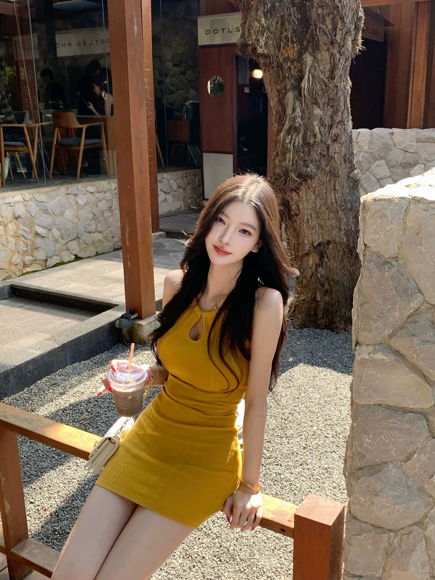 fart shop 주말 맑은 황색 행침 목 홀로우 아웃 여성 드레스 봄 여름 허리 수축 몸매 가꾸기 타이트 스커트 미니 스커트 이미지 2