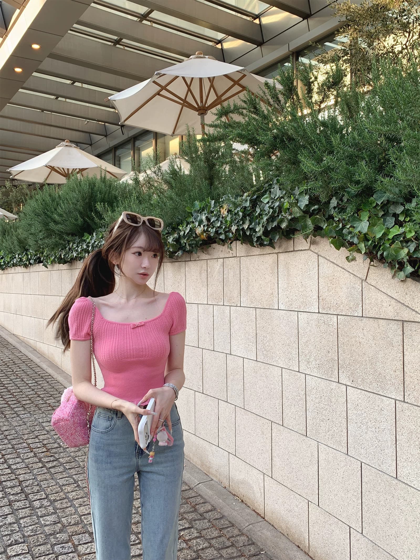 trois couleurs 여름 하우스 개체 중년 miu 시리즈 전체 양모 얇고 가벼운 섬세한 니트 반팔 상세 이미지 1