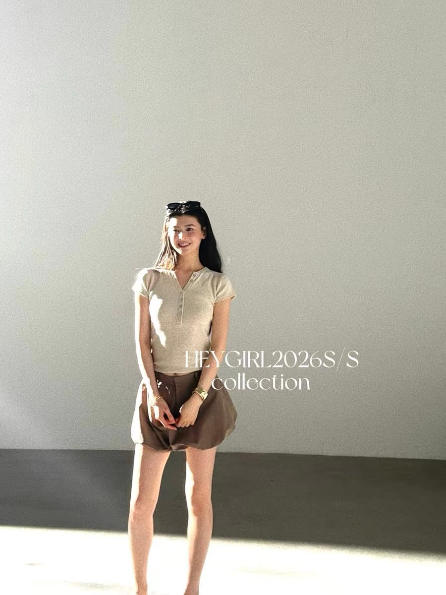 heygirl 블랙 형제 제인 부서 아마 t 질감 센스 헨리 칼라 조개 버클 몸매 가꾸기 반팔 티셔츠 여성 여름 맨위 이미지 4