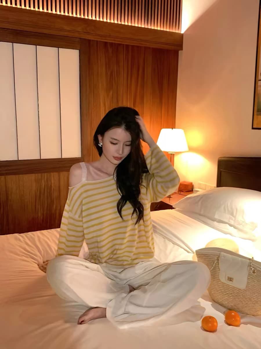 군 합계 kun 인상파 프랑스식 주간 실크 티셔츠 여성 봄 스트라이프 레트로 긴팔 맨위 여름 새로운 상세 이미지 3