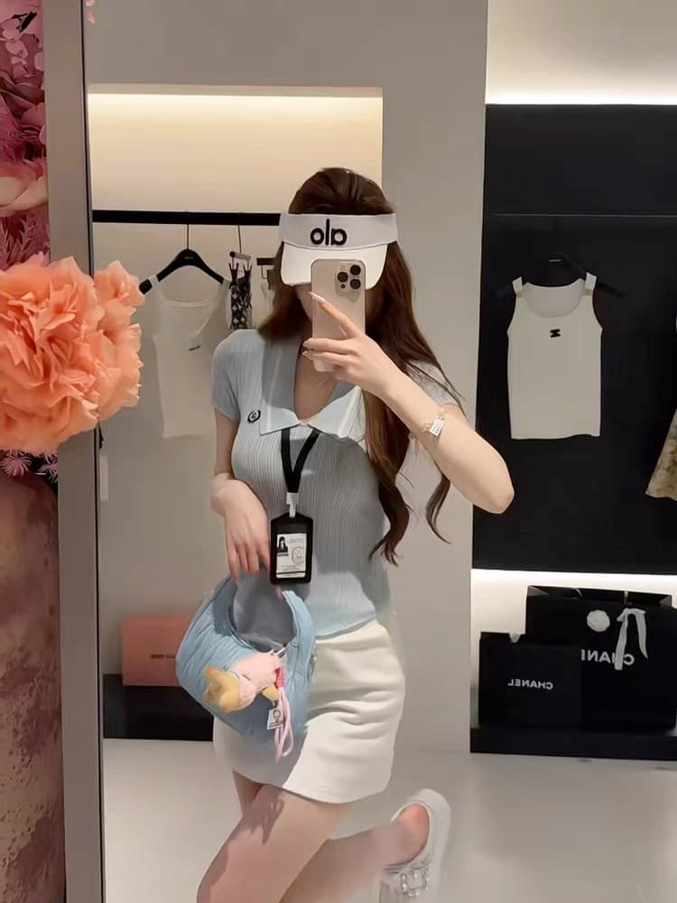 머리카락 작은 펜 fen 홈 여름 새로운 부유 한 가족 천 골드 익스트림 제인 바람 외국 가스 폴로 칼라 얇은 스타일 어깨 패드 니트 스웨터 경기 일 카드 이미지 4