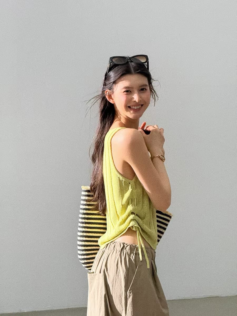 heygirl 블랙 형제 ~을 통해 산소 호흡 센스 짜임 통기성 수직 기사 질감 펌프 로프 슬림해 보이는 다용도 니트 조끼 이미지 2