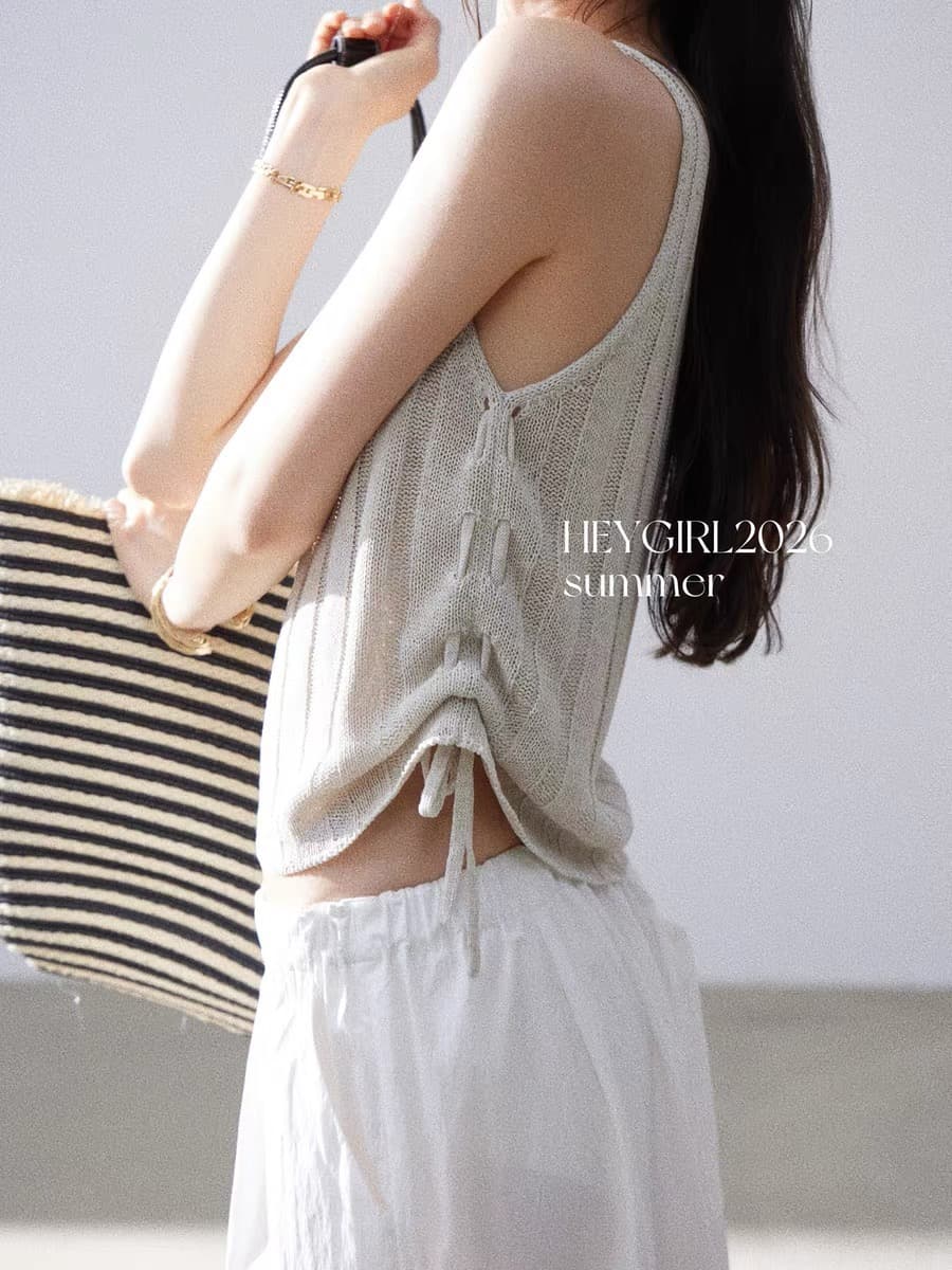 heygirl 블랙 형제 ~을 통해 산소 호흡 센스 짜임 통기성 수직 기사 질감 펌프 로프 슬림해 보이는 다용도 니트 조끼 상세 이미지 2