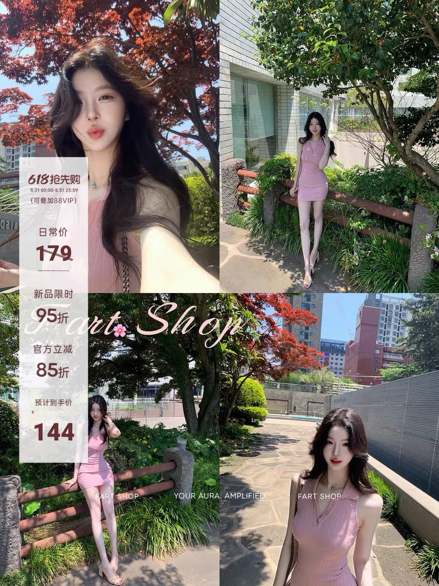 fart shop 딸기 소프트 캔디 핑크색 폴로 칼라 민소매 조끼 여성 드레스 봄 여름 타이트 스커트 천천히 여단 치마