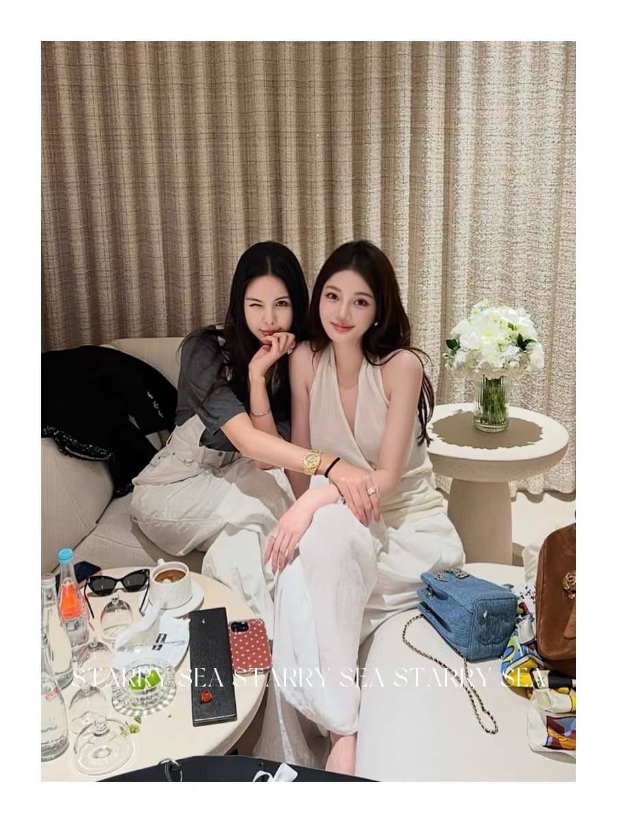 pp 세련된 그것 상황 실크 품격 디자인 센스 니트 행침 목 조끼 맨위 여성 고급 센스 빛 럭셔리 민소매 상세 이미지 4