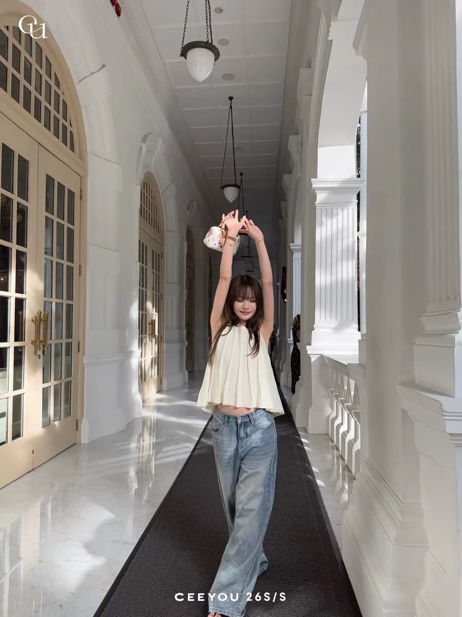 ceeyou 乖離 우는 소리 사설 서비스 선 홀로우 아웃 작은 진자 행침 목 풀오버 루즈핏 조끼 베이지 색 2026 년 봄 여름 이미지 2