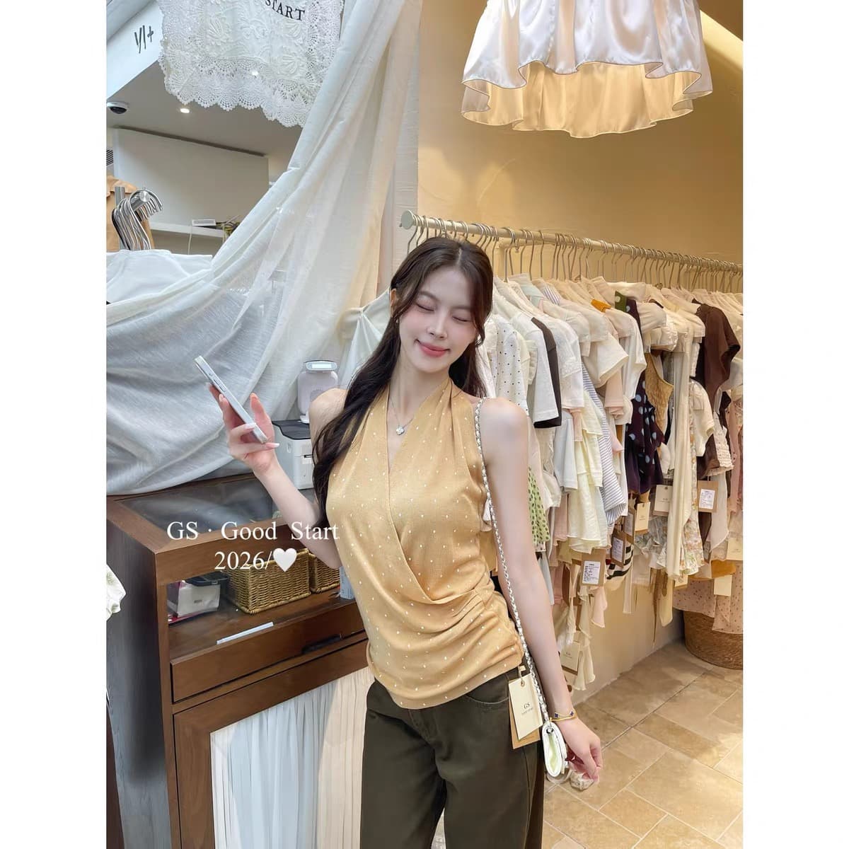 s.good start- 센스 다시 달콤한 다시 매운맛 한 부서 달콤함 소녀 센스 도트 무늬 행침 목 니트 조끼 d1375 이미지 4