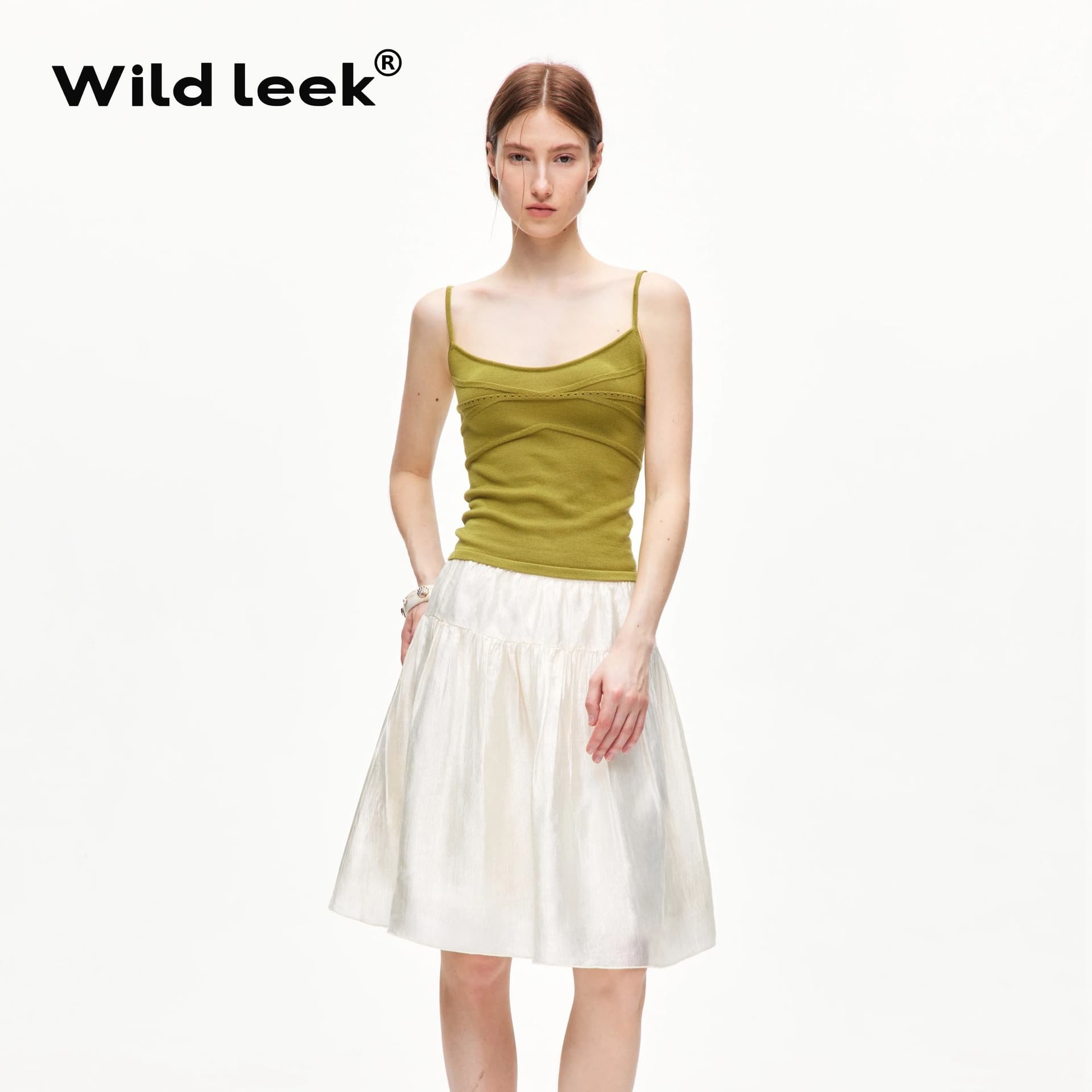 wild leek 오리지널 구덩이 기사 가슴 선 모직물 조끼 여성 2026ss 허리 수축 작은 낮은 네크라인 디스플레이 화이트 슬립 맨위 이미지 5