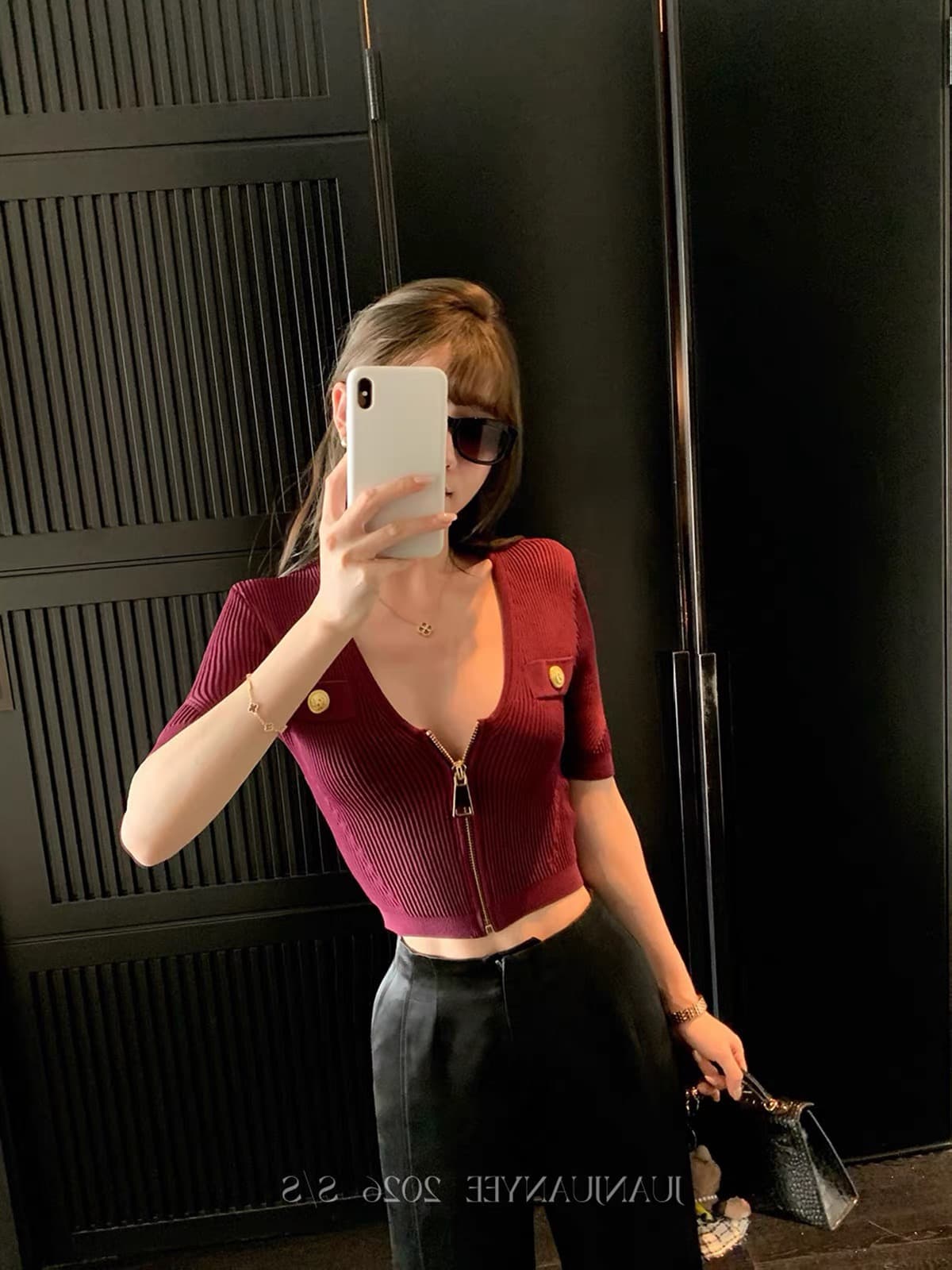 blue rose 작은 샤넬 스타일 명문 여성 품격 지퍼 오픈 가디건 여성 여름 고급 센스 V넥 다용도 몸매 가꾸기 반팔 맨위 상세 이미지 2