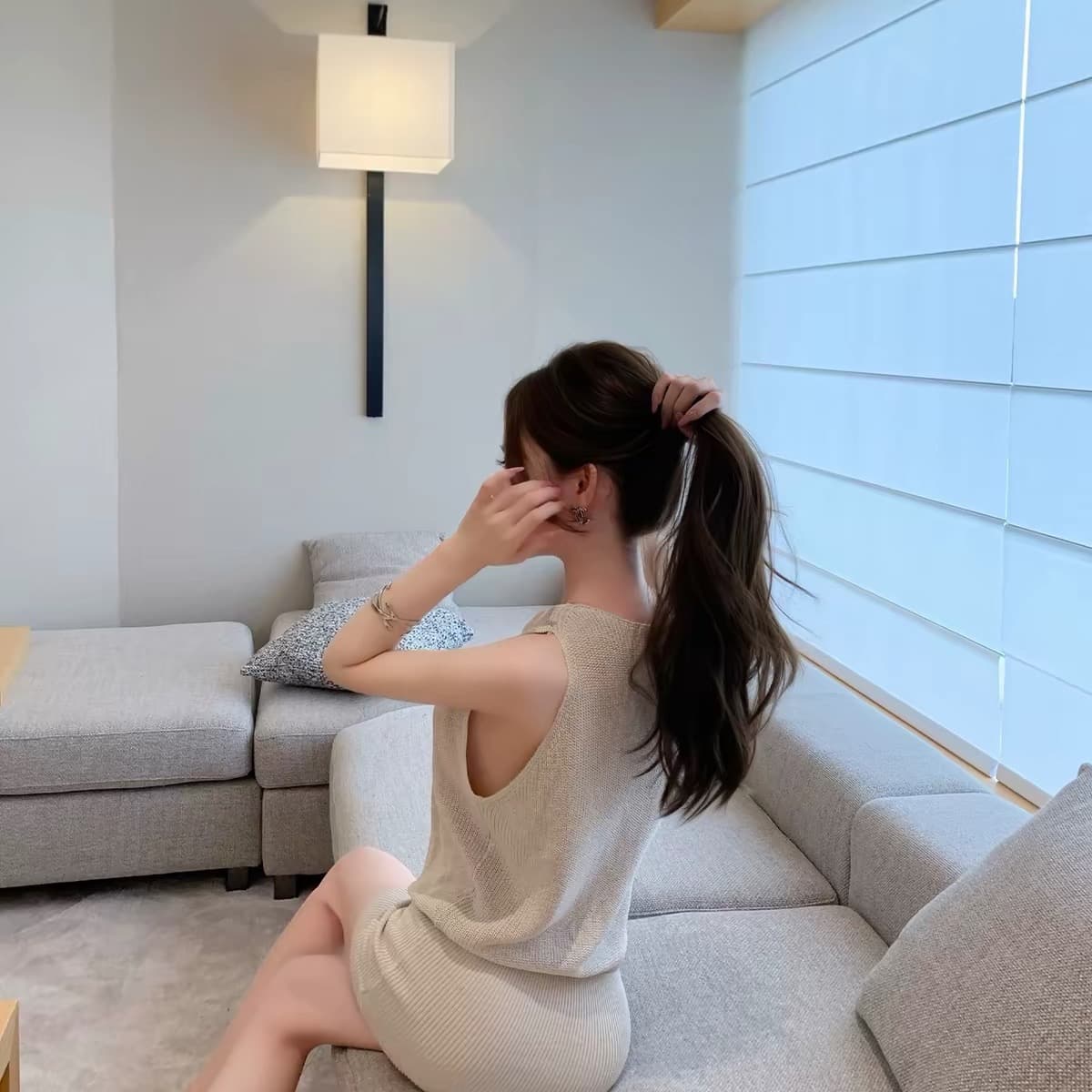 시드니 shirley 유리 아름다움 순수한 욕망 바람 행침 목 니트 미니 스커트 슬림해 보이는 섹시함 타이트 스커트 드레스 이미지 5