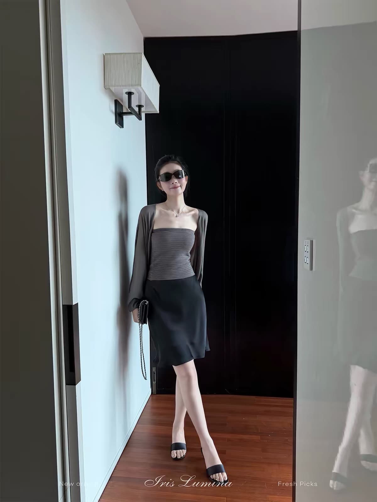 iris lumina 예약하기 어둡고 조용한 장난 구 oni 주간 실크 긴팔 세트 여성 이른 가을 튜브탑 외부 셔츠 투피스 세트 이미지 3