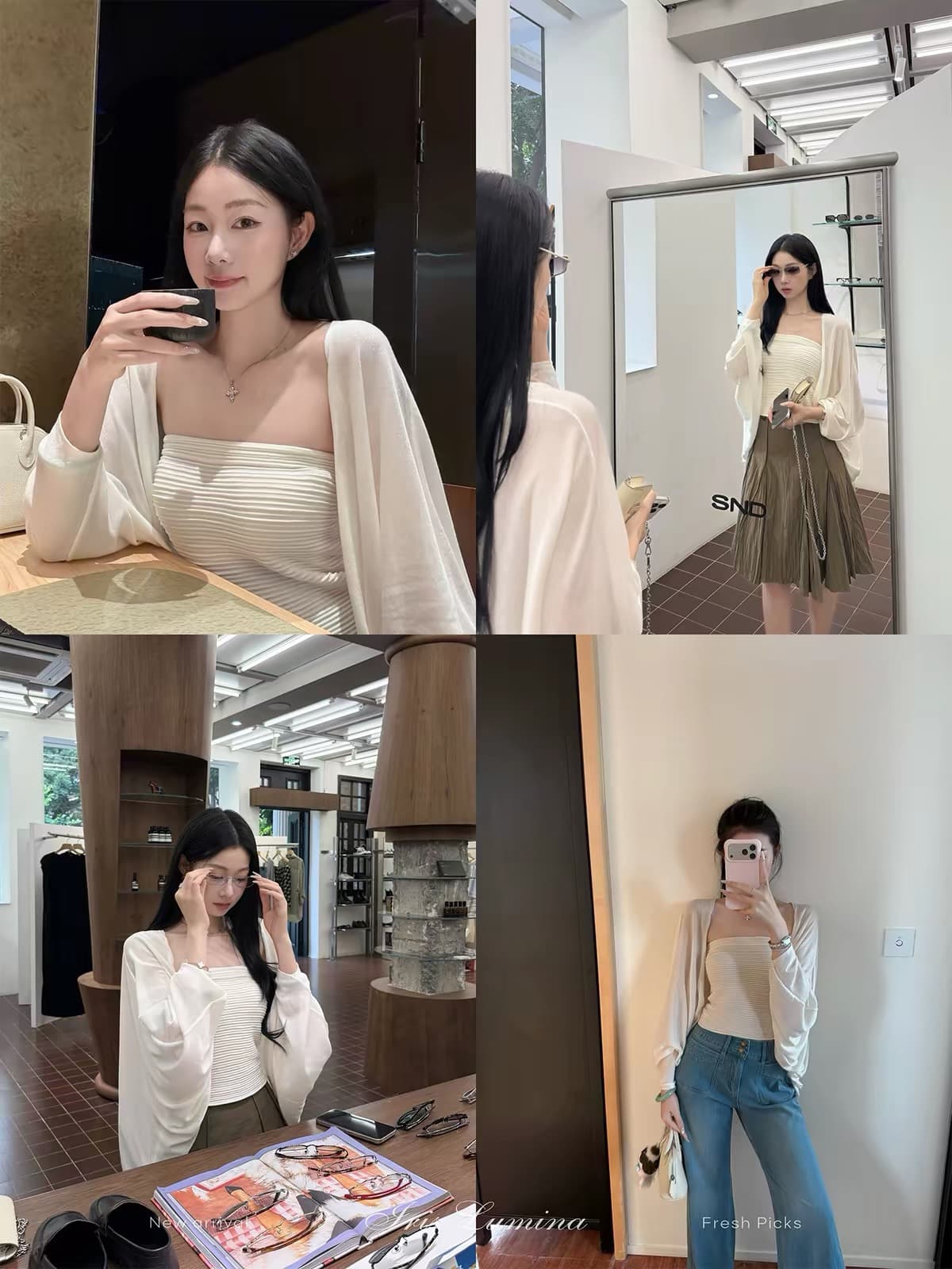 iris lumina 예약하기 어둡고 조용한 장난 구 oni 주간 실크 긴팔 세트 여성 이른 가을 튜브탑 외부 셔츠 투피스 세트 이미지 2