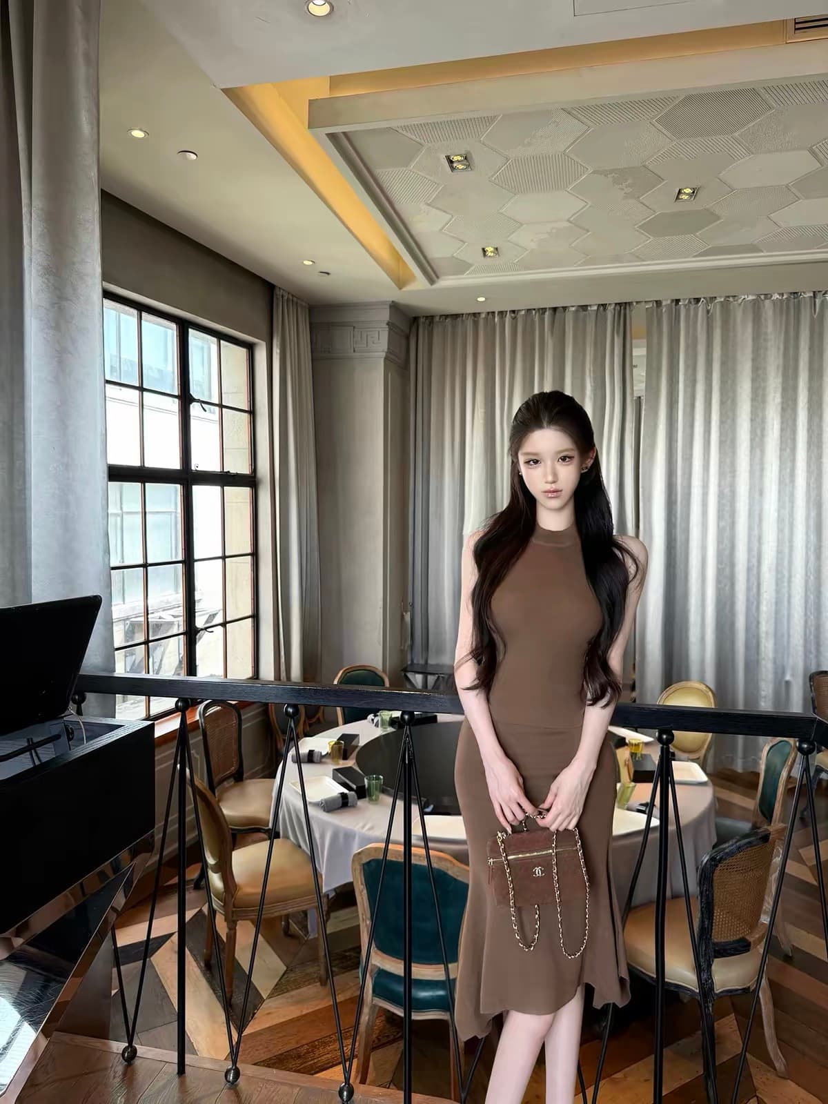 kubiliv 애지중지 인어 빛 요리 한 레트로 스타일 몸매 가꾸기 행침 목 니트 타이트 스커트 인어 꼬리 점프 슈트 치마 세트 상세 이미지 3