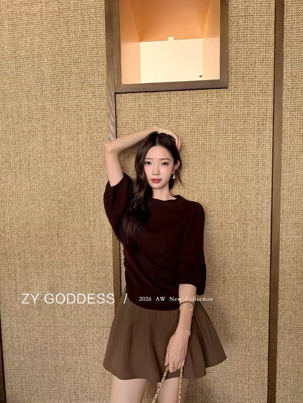 2026 가을 프랑스식 고급 센스 미니멀리즘 루즈핏 슬림해 보이는 Chic 라운드 넥 7부 소매 니트 스웨터 벌룬 소매 맨위 상세 이미지 7