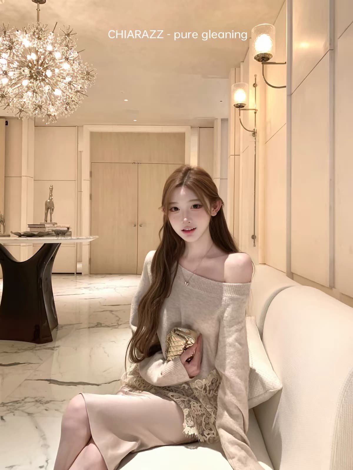 수영장 자오 짜오 chiarazz 빛 요리 한 중력 es 양모 모헤어 오트밀 색상 레이스 니트 스웨터 이미지 4