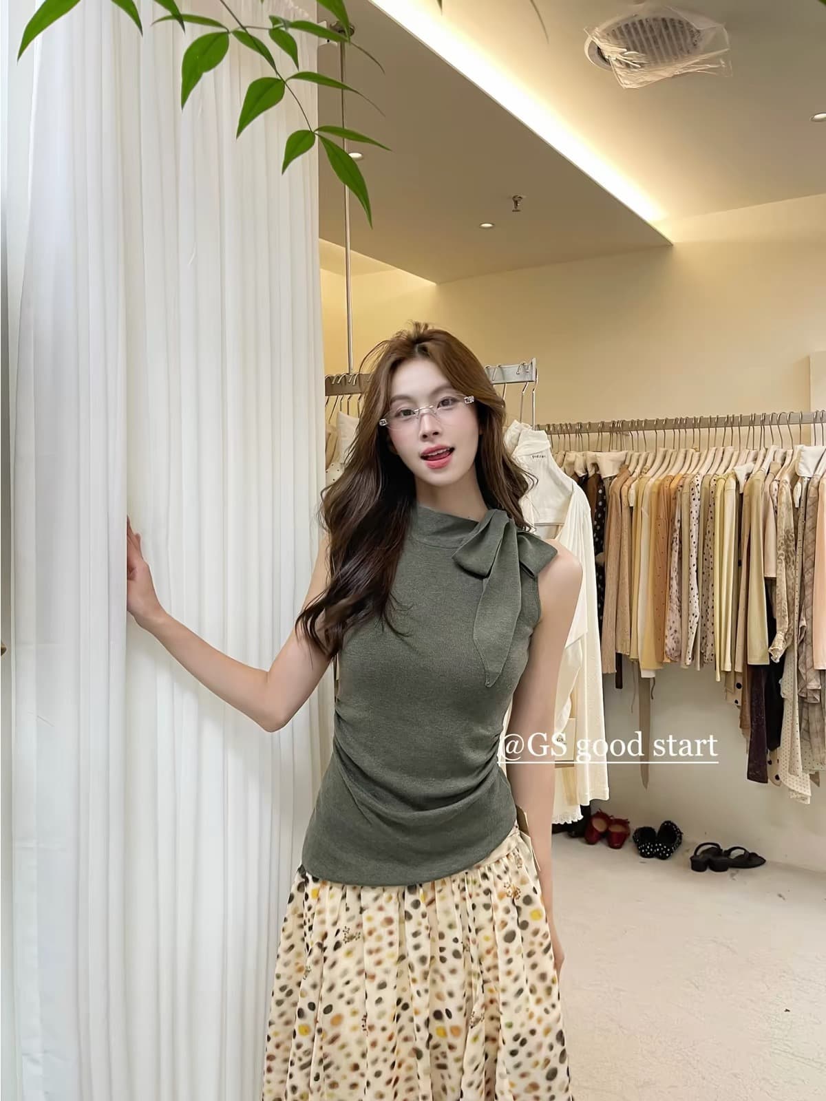 gs.good start 프랑스식 부드러운 순수한 욕망 레이스업 몸매 가꾸기 니트 작은 셔츠 여성 가을 캐주얼 슬림해 보이는 맨위 상세 이미지 1