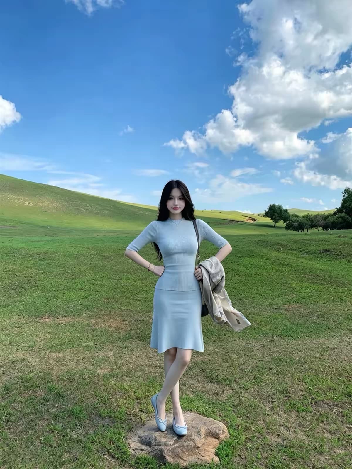 farte shop 하트 비트 라이 경기 서울 모직물 티셔츠 스트레이트 반 스커트 두 조각 여성 세트 봄 가을 세트 이미지 4