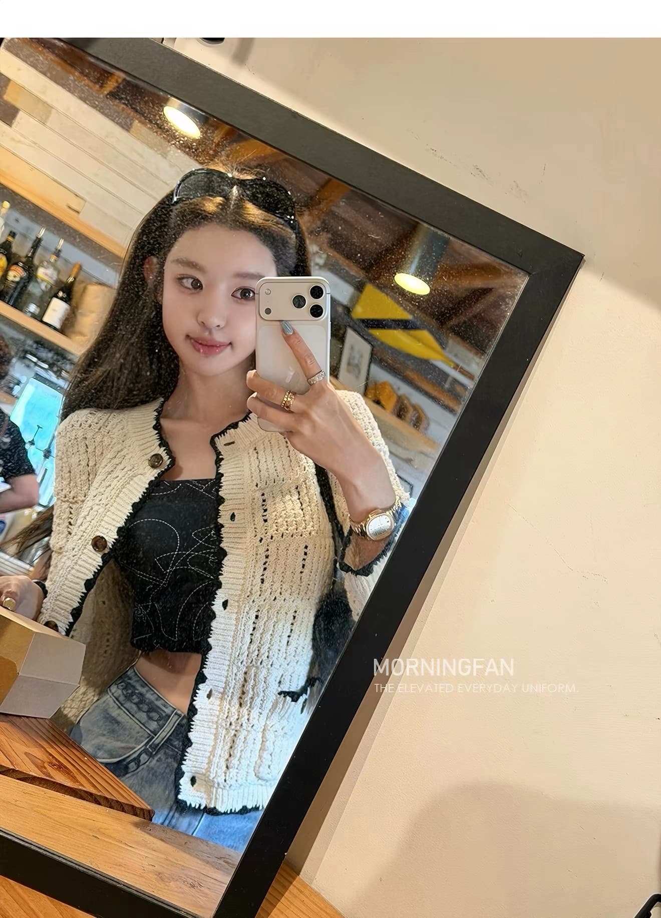 안녕하세요. 팬 팬 천천히 리듬 수공 훅 제직 배색 맨위 샤오시엔 어깨 조끼 홀로우 아웃 니트 오픈 가디건 상세 이미지 3