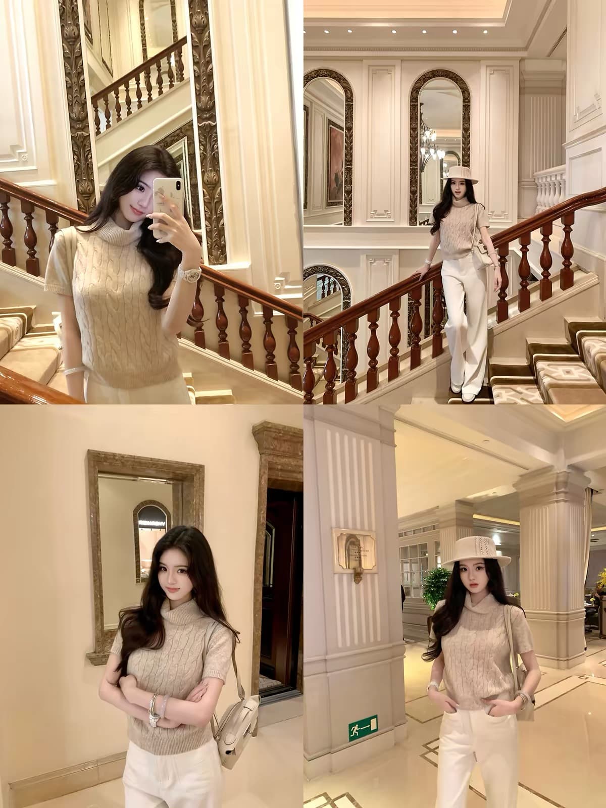 famouswang 가을 새로운 일상 부드러운 바람 품격 자매 터틀넥 꽈배기 양모 스웨터 맨위 여성 이미지 4