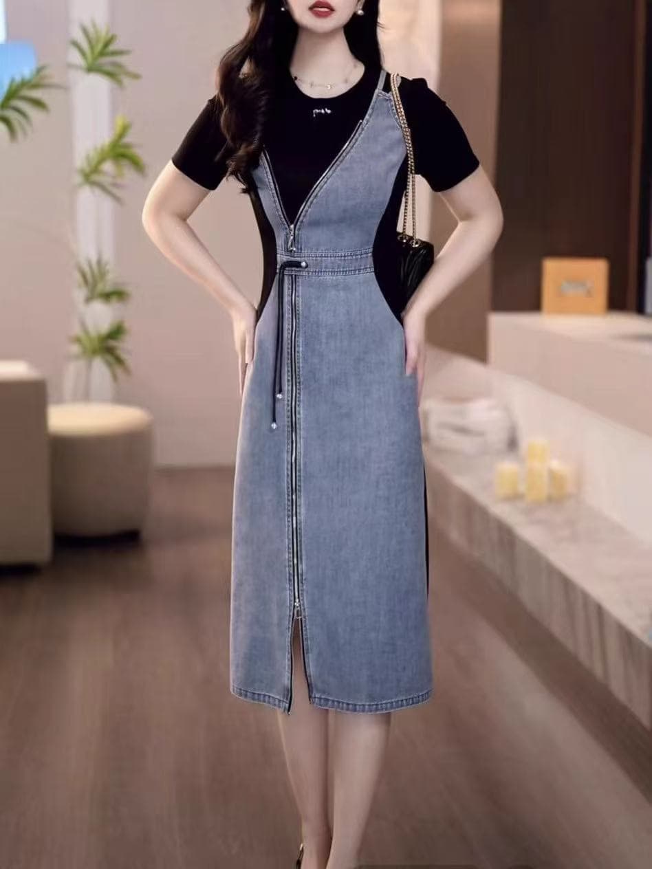 데님 패치워크 드레스