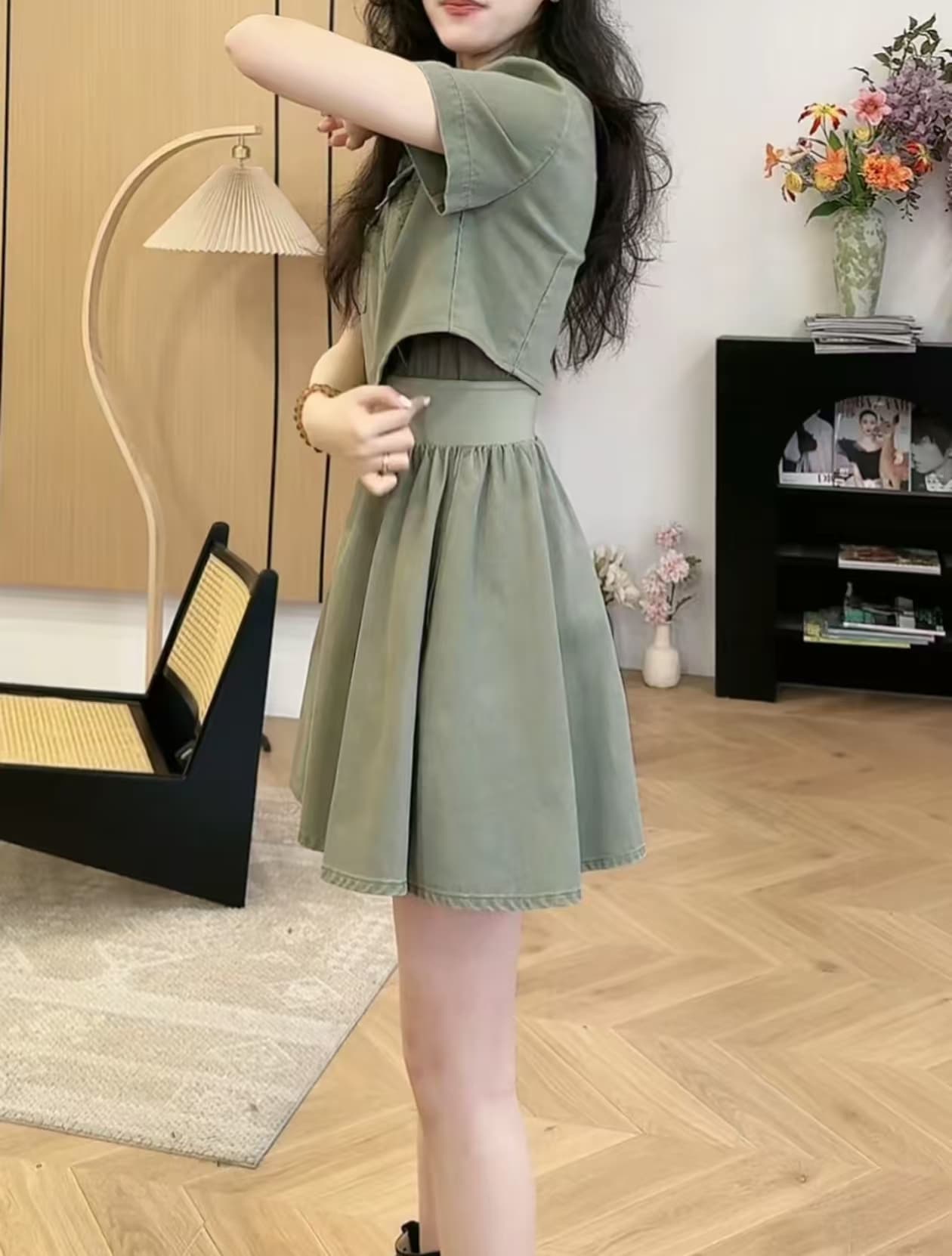 작은 키 품격 연령 감소 워크웨어 바람 드레스 여성 의류 2026 여름 새로운 핫걸 차가운 바람의 소리 셔츠 A라인 스커트 상세 이미지 9