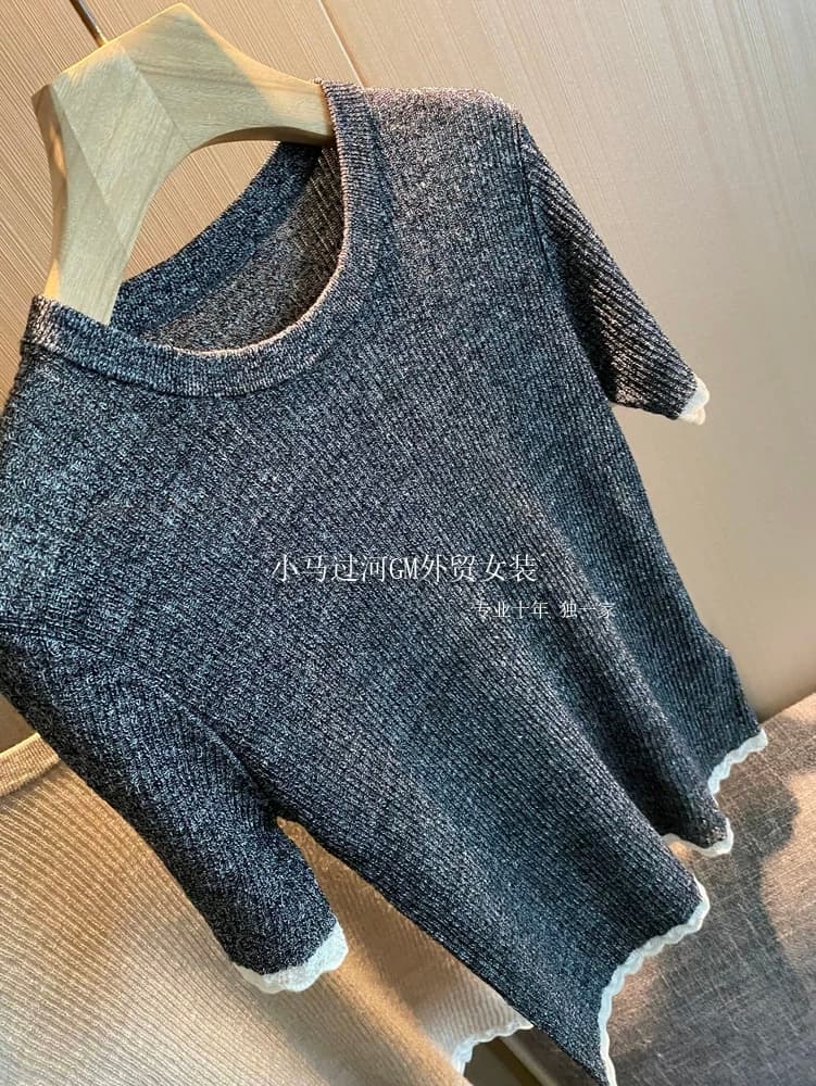 화난 푸시 자이언트 추천 の 섹션 나만의 것을 가져와 라. 부드러운 빛 필터 고급 레이스 여름 아마 반팔 얇은 니트 스웨터 여성 이미지 3
