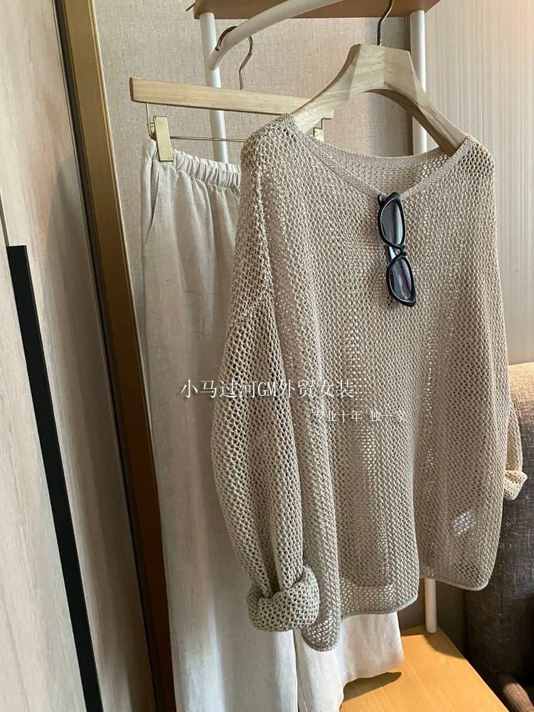 화난 푸시 첫 번째 줄 대외 무역 큰 공장 싱글 b c 구슬 조각 그리고 종이 실 느긋한 바람 루즈핏 홀로우 아웃 긴팔 블라우스 여성 이미지 4