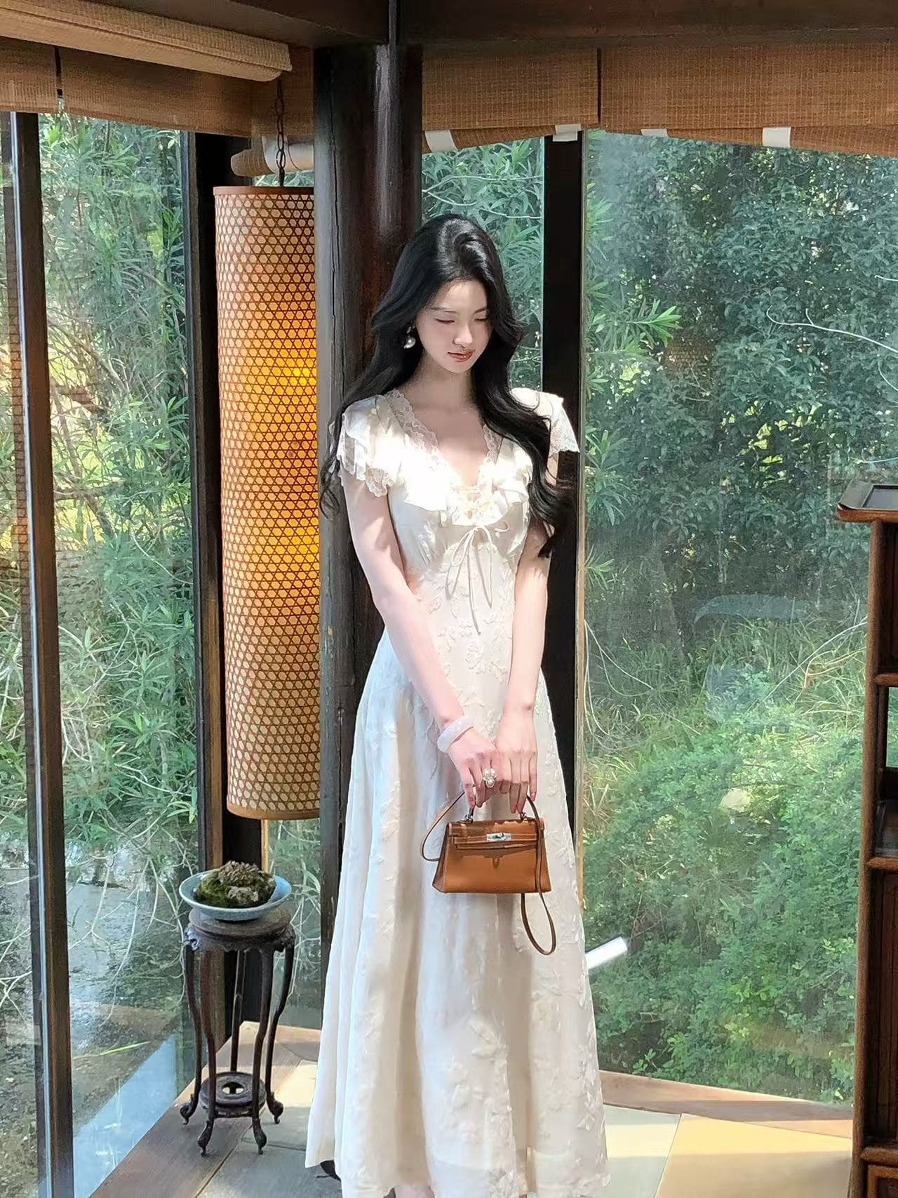 3.23 10 00am 켜기 새로운 전단 꽃 봉오리 실크 레이스업 드레스 상세 이미지 7